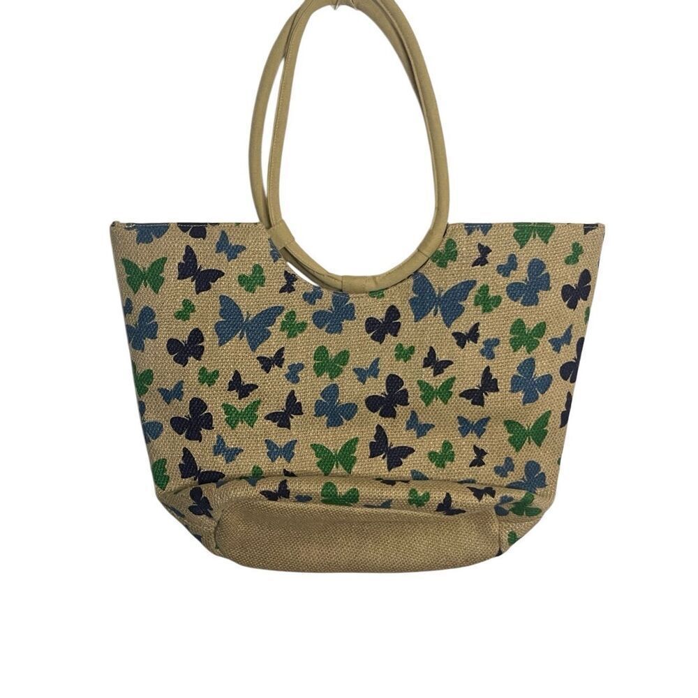 NWT America & Beyond Butterflies Imprinted Jute Tote